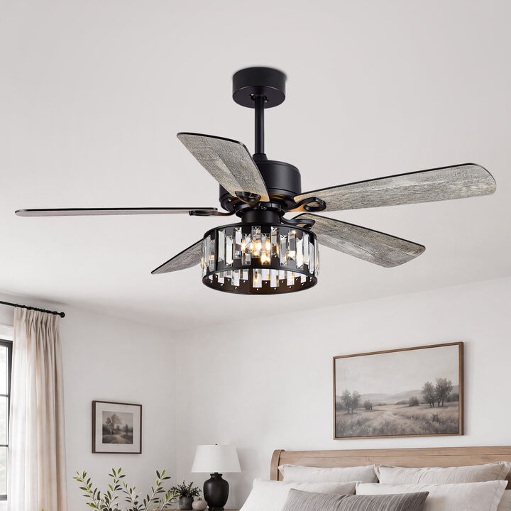 Breezary 52 in. Indoor Black Ceiling Fan with Crystal Light Kit and Remote Control Included