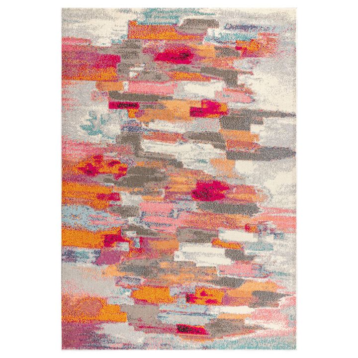 Contemporary POP Modern Abstract Brushstroke Ivory/Pink 8 ft. x 10 ft. Area Rug