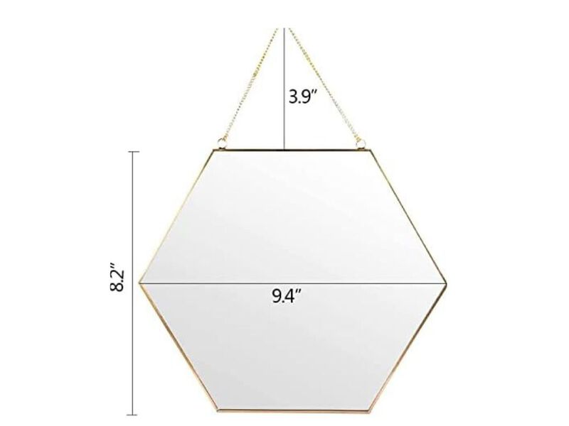 Gold Hexagon Hanging Mirror &ndash; 9.4"x8.2" Geometric Wall Decor