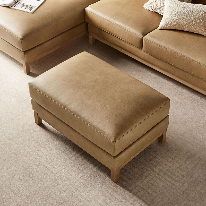Modway Roscoe Vegan Leather Ottoman in Toast - Faux Leather Rectangular Footstool for Living Room, Bedroom, or Lounge Seating image number 8