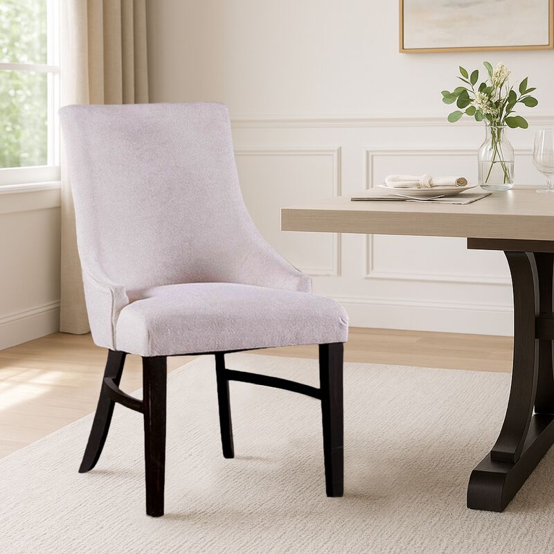 Luke Dining Armchair Set of 2 with Wingbacks, Padded, Black Wood, Beige - Benzara