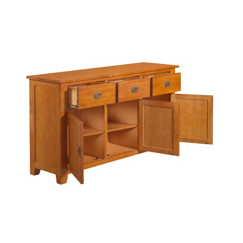 Crafters and Weavers Mission Solid Oak 3 Drawer 3 Door Sideboard