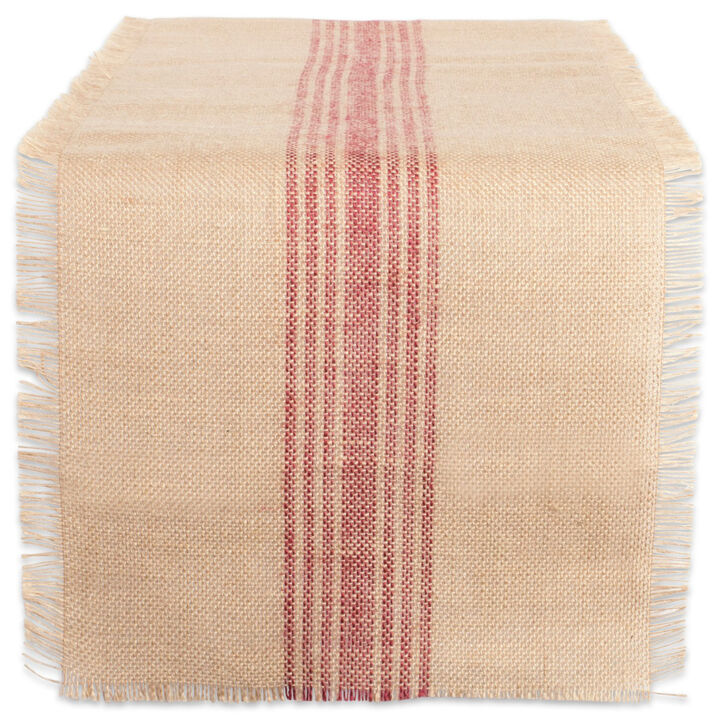 108" Brown and Red Middle Striped Burlap Table Runner