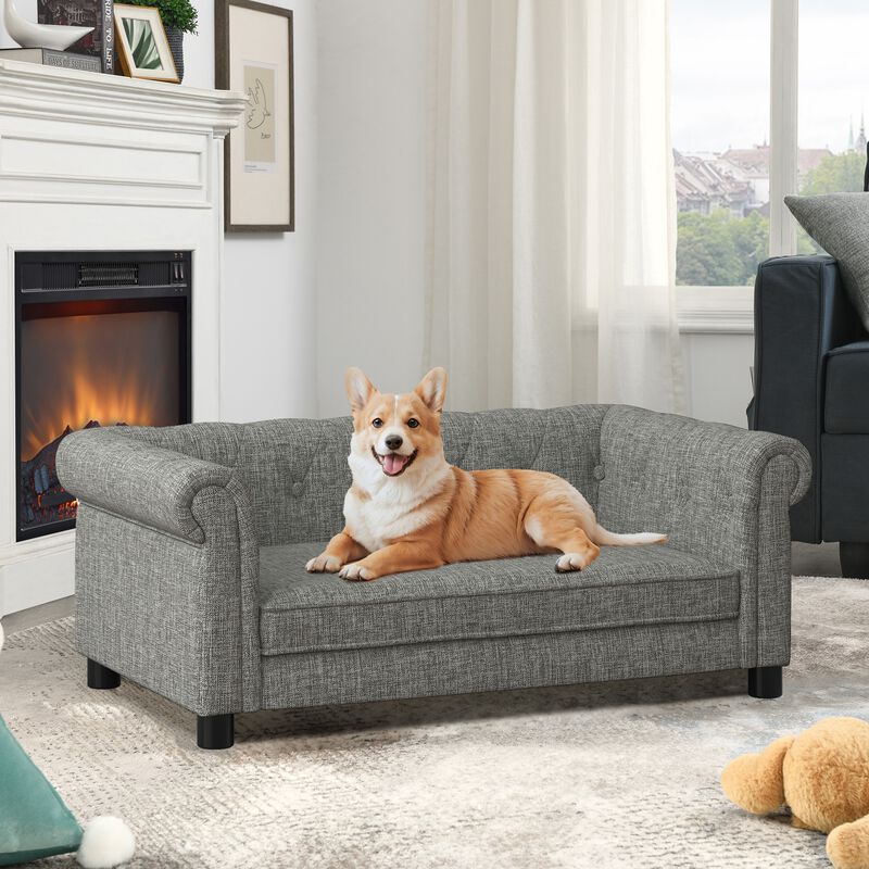 Modern Pet Sofa Linen Fabric Dog Bed for Small Medium Dogs Cats, Elevated Pet Furniture image number 2