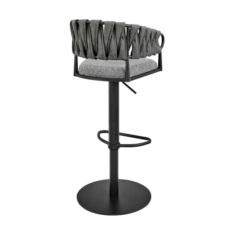 Silabe Adjustable or Stool in Black Metal with Grey Fabric and Faux Leather