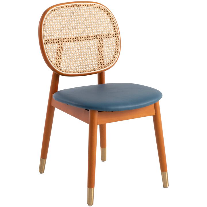 LeisureMod Holbeck Wicker Dining Chair with Upholstered Leather Seat and Beech Wood Legs