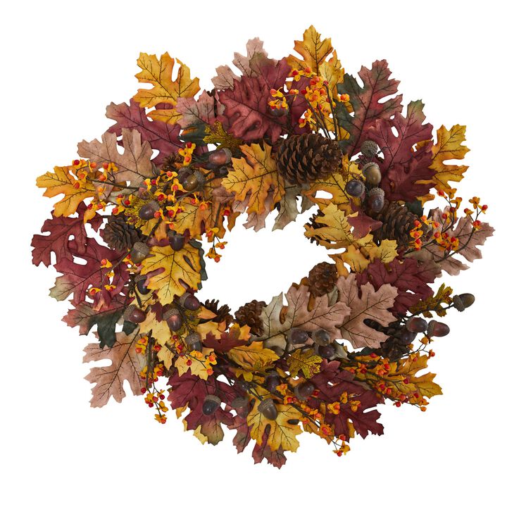 HomPlanti 24" Oak Leaf, Acorn & Pine Wreath