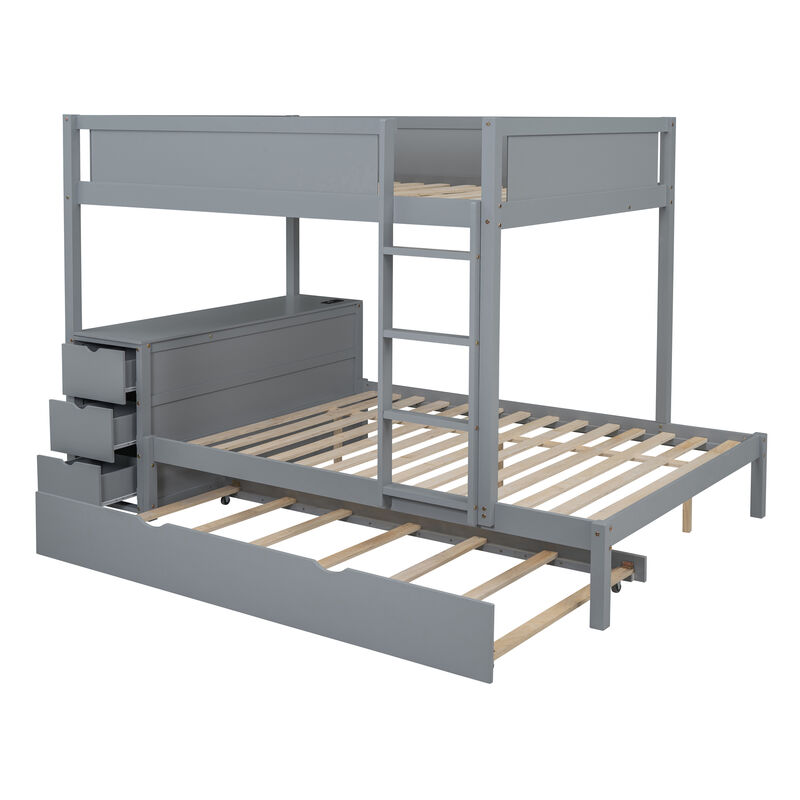 Whisen Full-Over-Full Bunk Bed with Trundle Desk Drawers, Solid Wood for Bedroom Kids image number 4