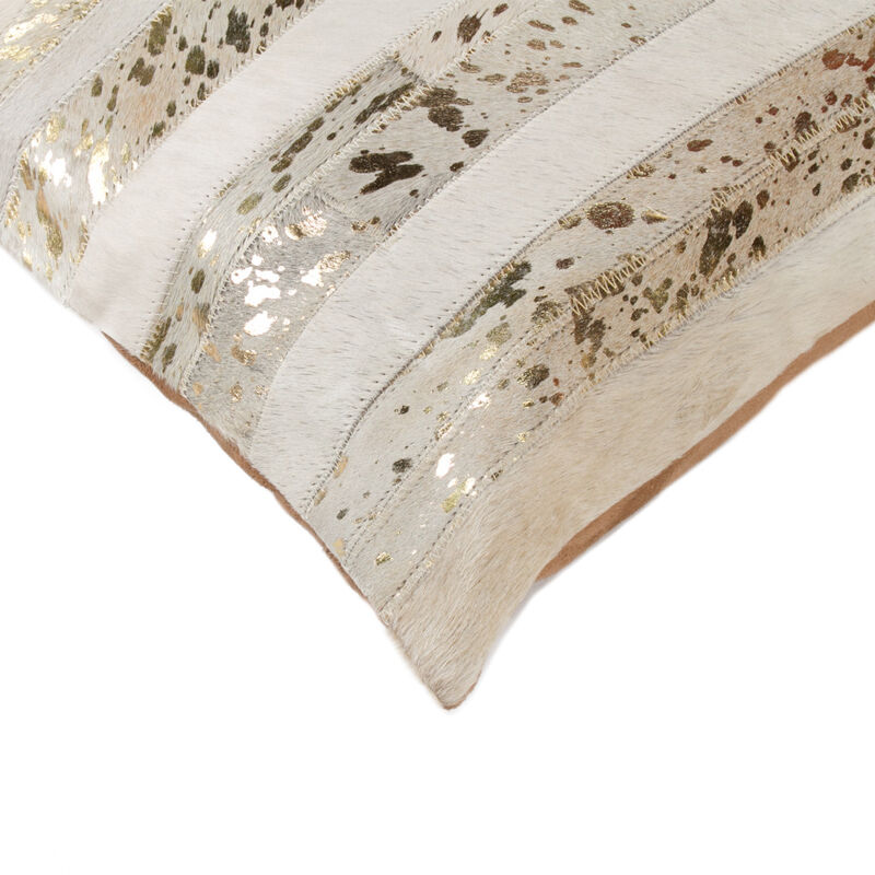 HomeRoots Set of Two 18" Natural and Gold Striped Cowhide Throw Pillows with Glitter image number 4