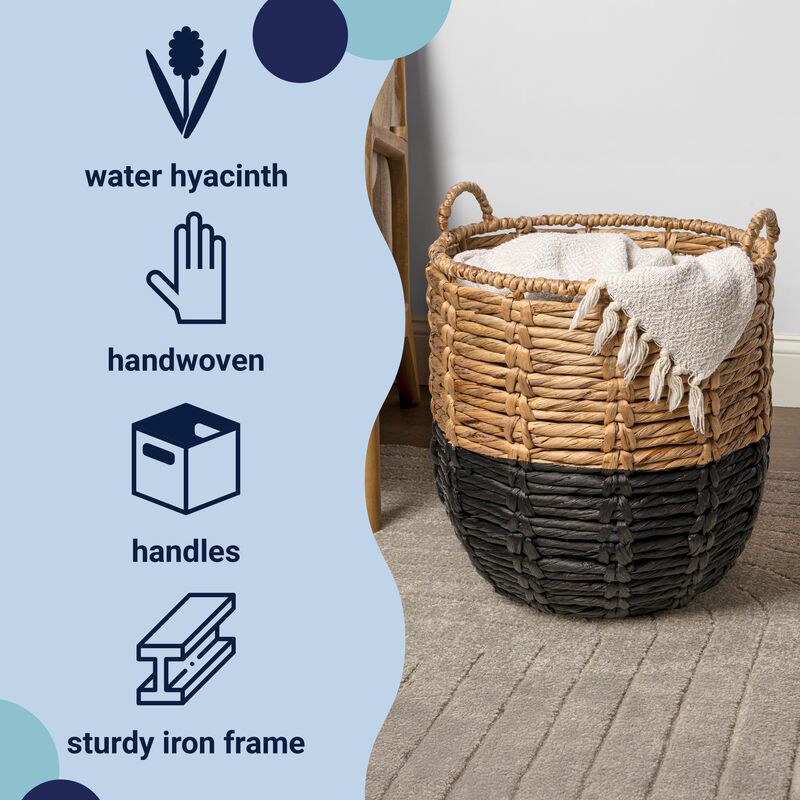 Laurel 19.49" Bohemian Handwoven Abaca Hamper Basket with Handles