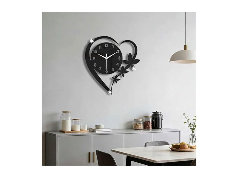 Heart Shape Acrylic Wall Clock Silent Non Ticking Modern Battery Operated