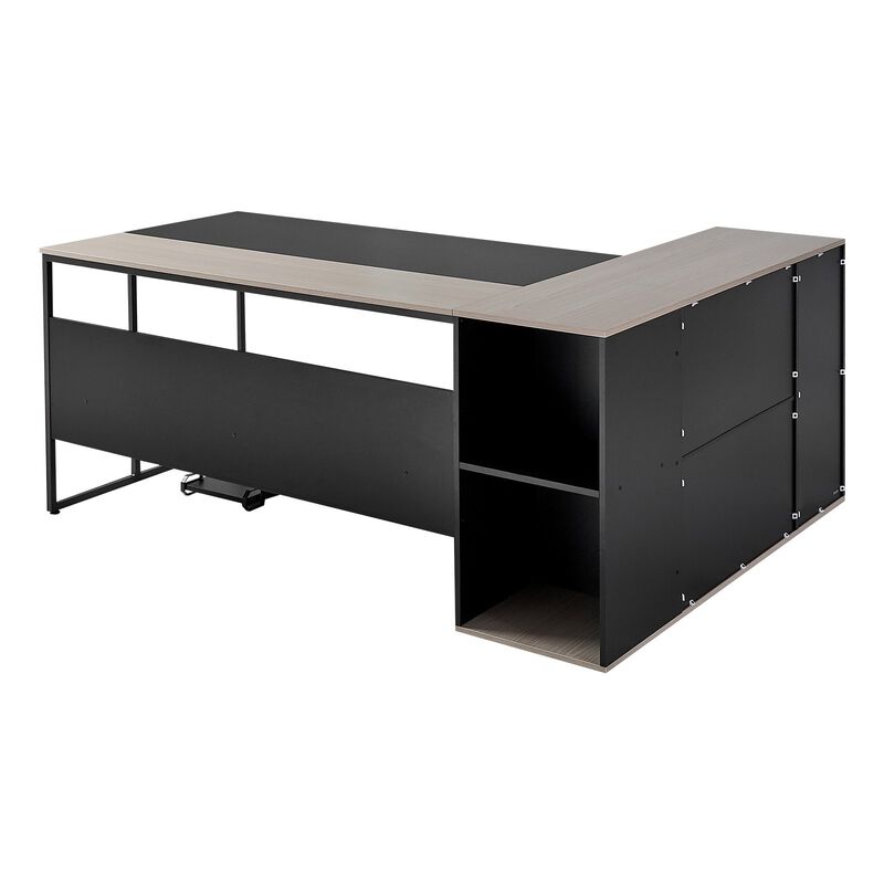 Modern L-Shaped Office Desk with CPU Stand, Storage Cabinet and Spacious Work Surface-Black image number 0