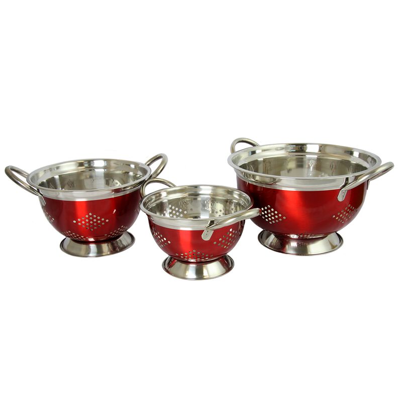 Oster Metaline 3 Pack Round Asian Colander, Metallic Red