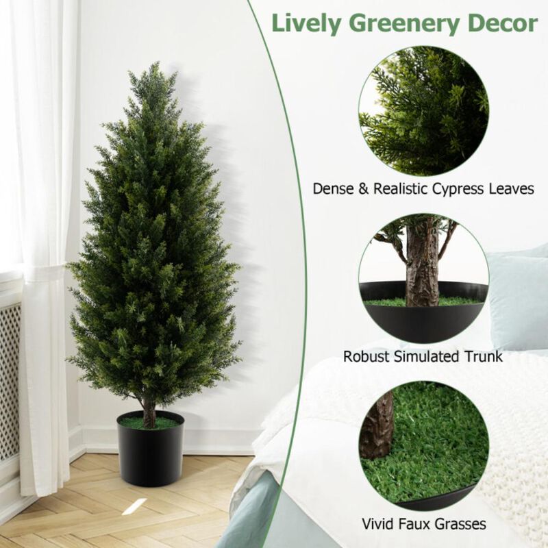 Hivvago Artificial Topiary Cedar Tree with Cement Plastic Pot and Faux Moss