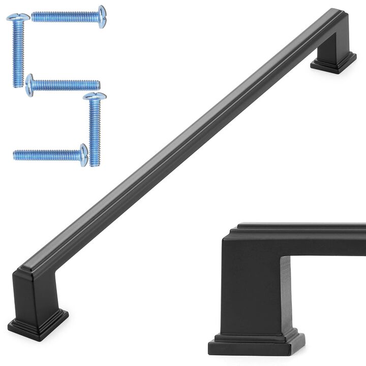 KOOFIZO Stepped Bar Cabinet Pull - Black Furniture Handle, 10 Inch/256mm Screw Spacing, Pack of 5 for Kitchen Cupboard Door, Bed