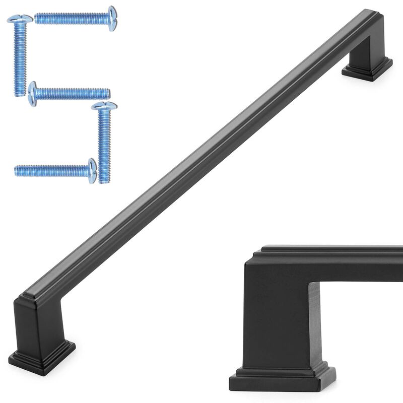 KOOFIZO Stepped Bar Cabinet Pull - Black Furniture Handle, 10 Inch/256mm Screw Spacing, Pack of 5 for Kitchen Cupboard Door, Bed