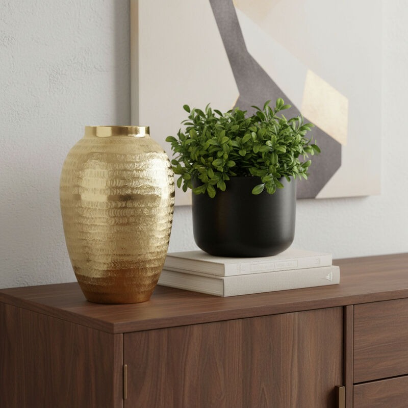 HomeRoots 13" Gold Hammered Aluminum Urn Table Vase image number 1