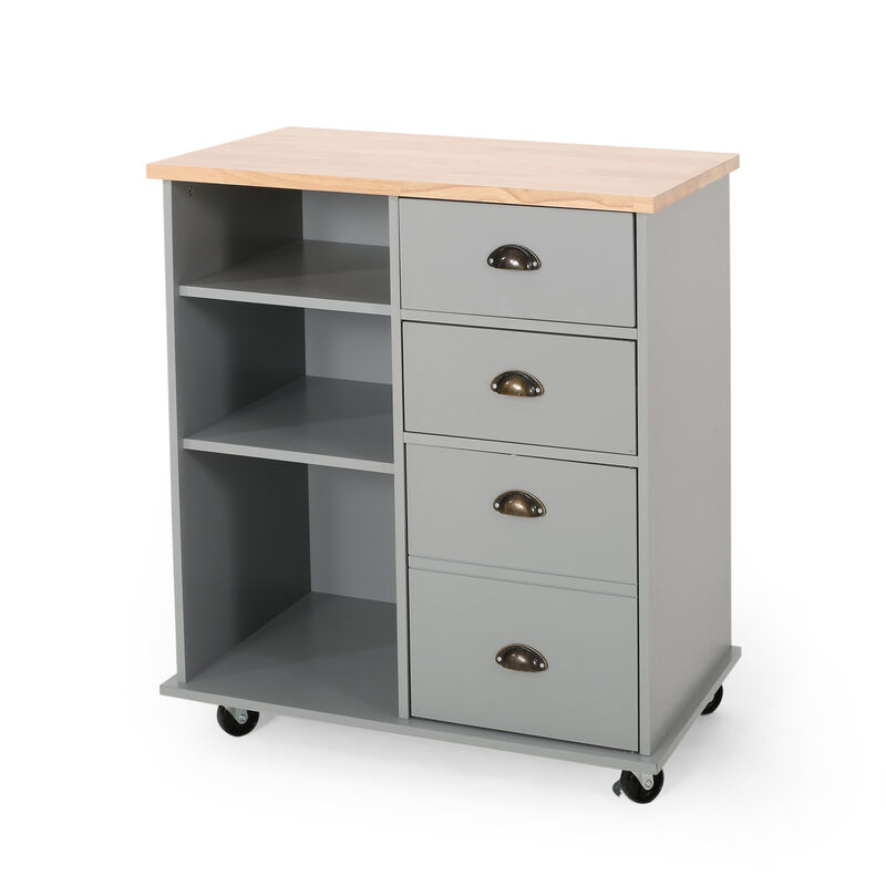 Streamdale Contemporary Kitchen Cart with Rubberwood Top
