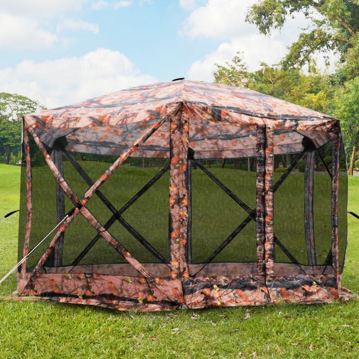 6-Sided Hexagon Pop Up Party Tent Gazebo with Mesh Netting Walls & Shaded Interior, 12' x 12', Flower