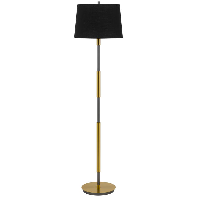Siu 60 Inch Floor Lamp, Gold Metal Pole w Finial Tip, Black Shade - Benzara