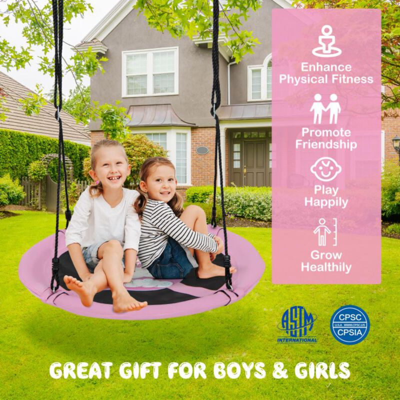 Hivvago 40 Inches Saucer Tree Swing Round with Adjustable Ropes and Carabiners