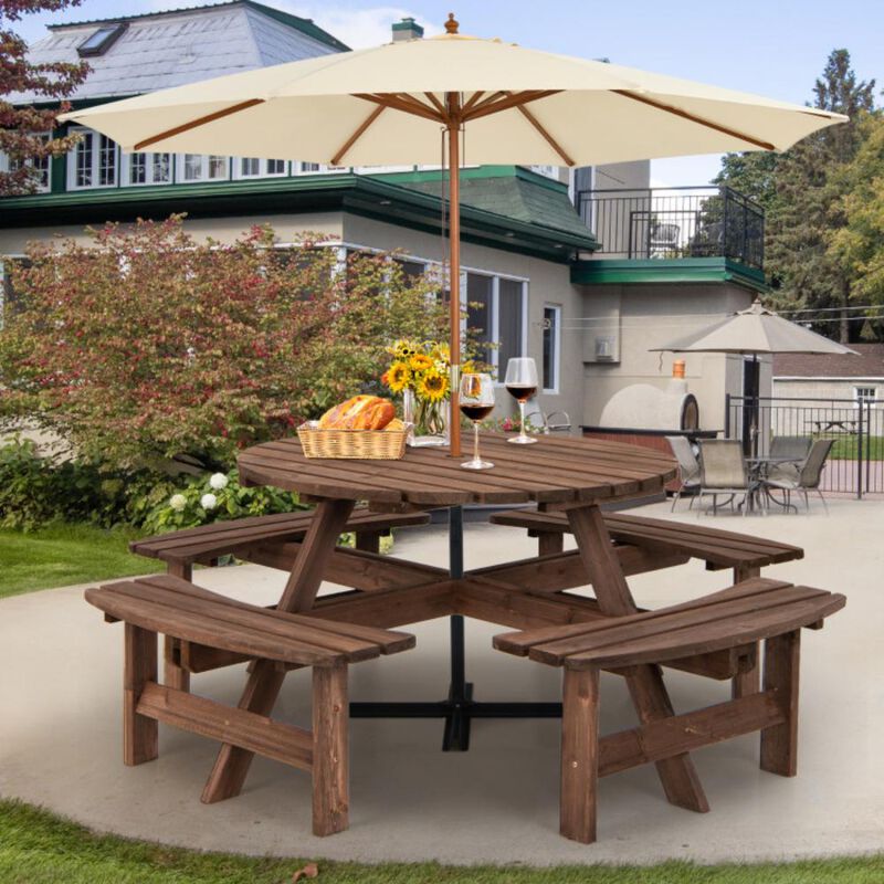 Hivvago Patio 8 Seat Wood Picnic Dining Seat Bench Set
