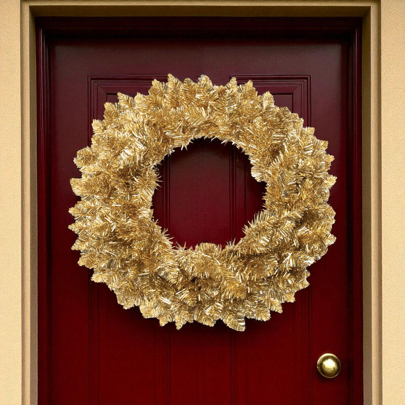 Metallic Pine Tinsel Wreath for Holiday Wall, Door, or Mantel Display