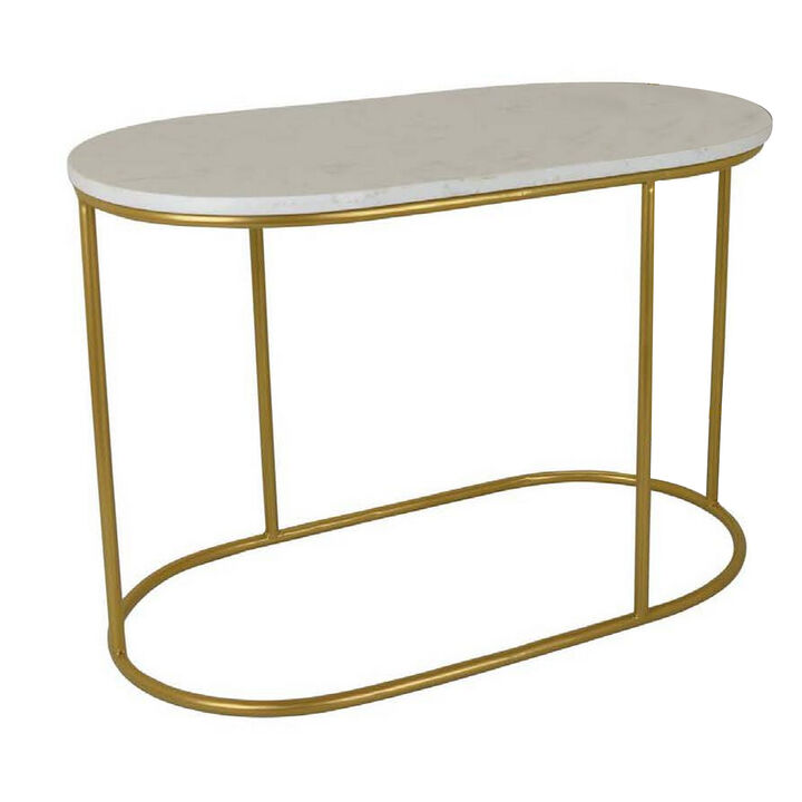 Kity 21 Inch Plant Stand Table Set of 2, Nesting Style, Marble Metal, Gold - Benzara