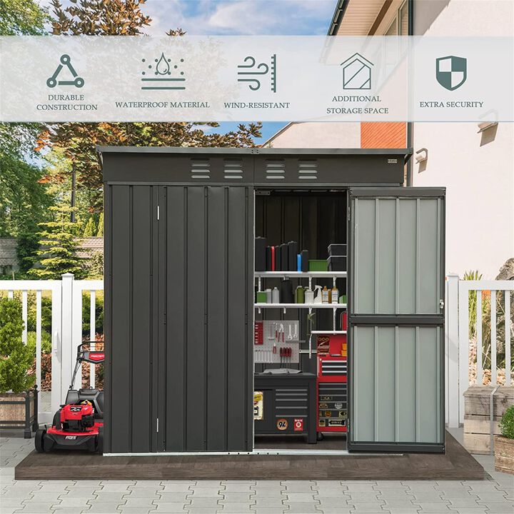 CLIHOME 6x4Ft Outdoor Storage Shed,with Sloping Roof Galvanized Steel Frame Backyard Tool Storage Room