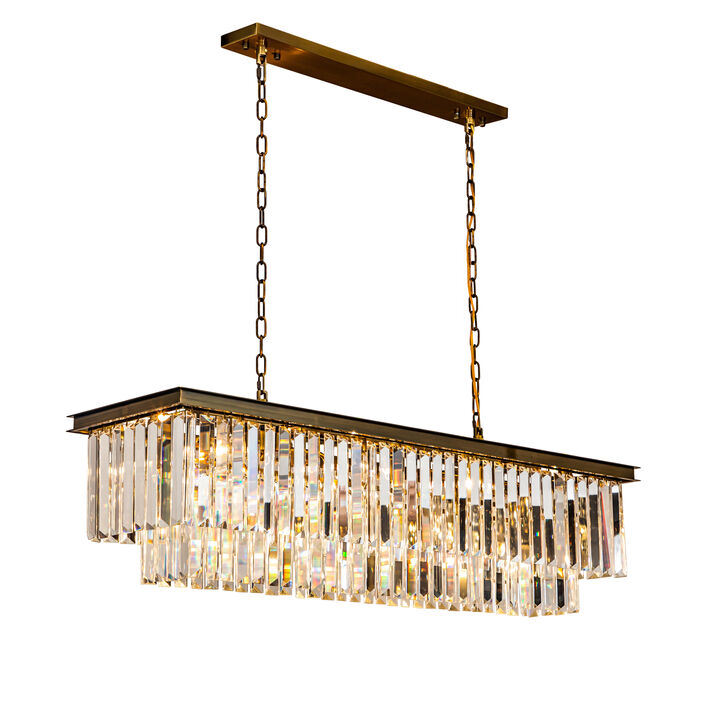 12-Light Modern Gold Fringe Crystal Chandelier for Dining Room with Crystal Accents