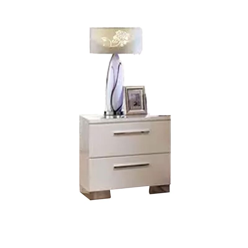 Gely 5pc Queen Bedroom Set, 2 Nightstands, Button Tufted, LED, Glossy White image number 4