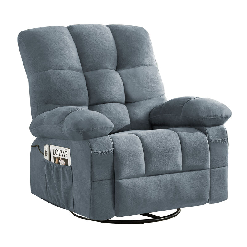 Fabric Swivel Manual Recliner with Massage and USB Port