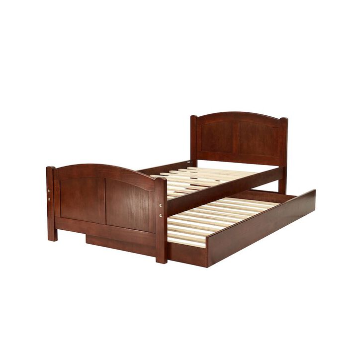 Twin Size Wood Bed With Trundle in Dark Cherry