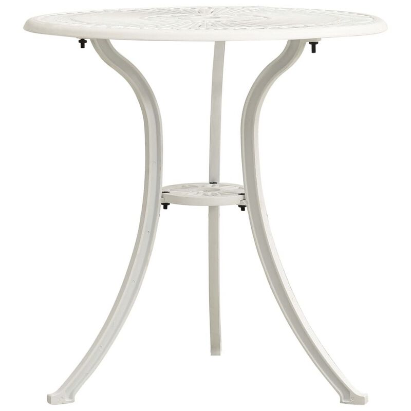 Outdoor Side Bistro Table, 24 Inch White Top, Aluminum Curved Legs - Benzara