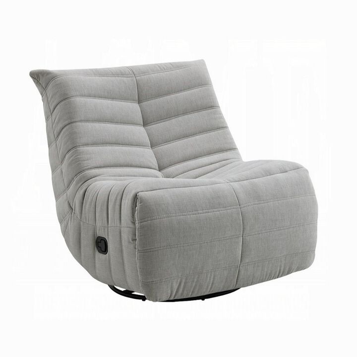 Taon Swivel Glider Manual Recliner Chair, Tufted Light Gray Chenille - Benzara
