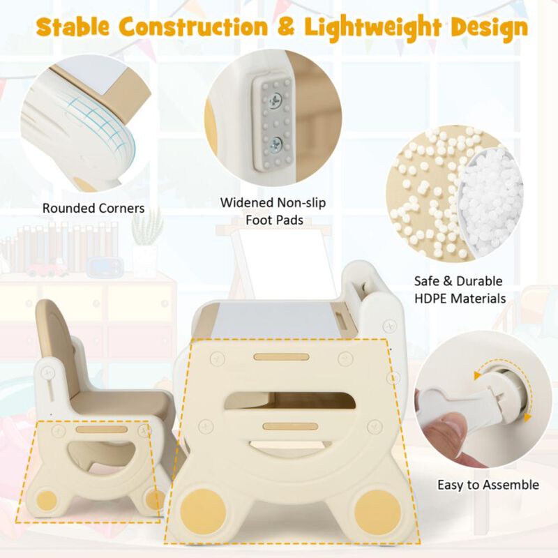 Hivvago Kids Drawing Table and Chair Set with Watercolor Pens and Blackboard Eraser