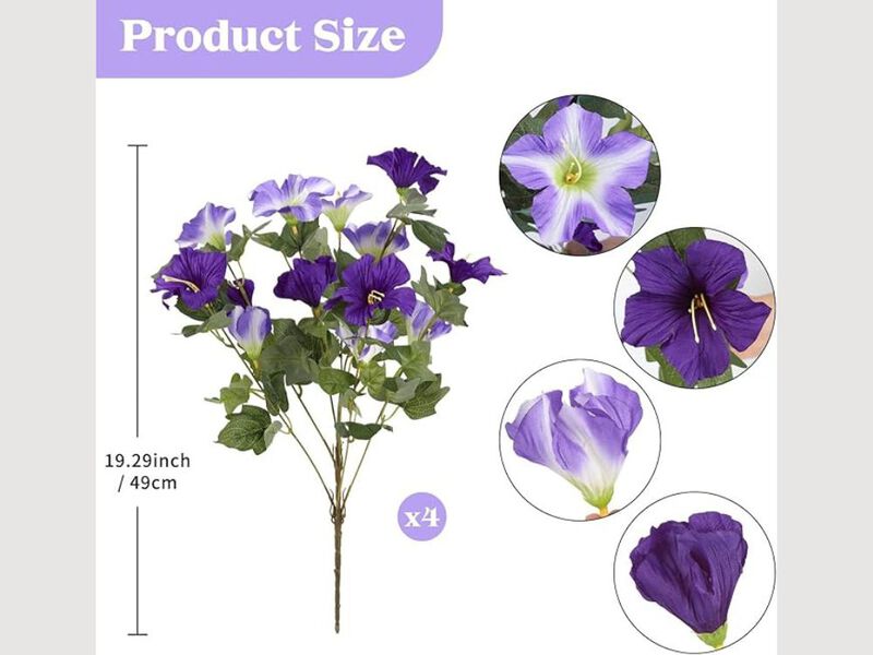 4 Bundle Purple Artificial Morning Glory Flowers UV Resistant Outdoor Garden image number 2