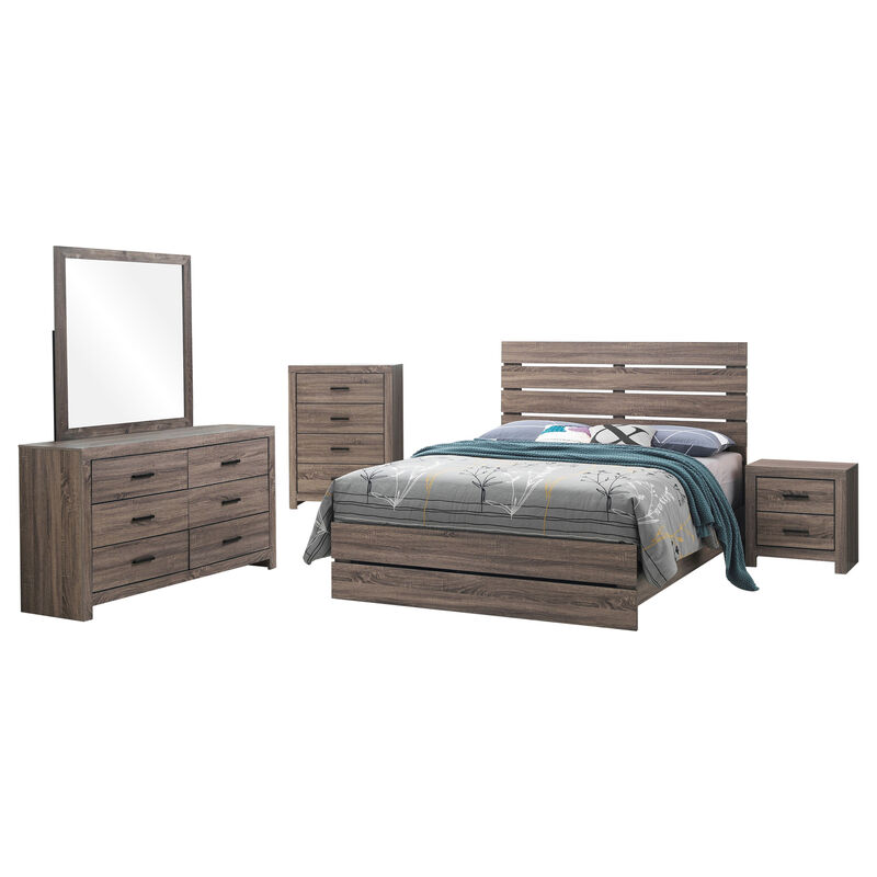 Sili 5pc Queen Bedroom Set with Dresser Mirror, Oak Brown, Dark Bronze