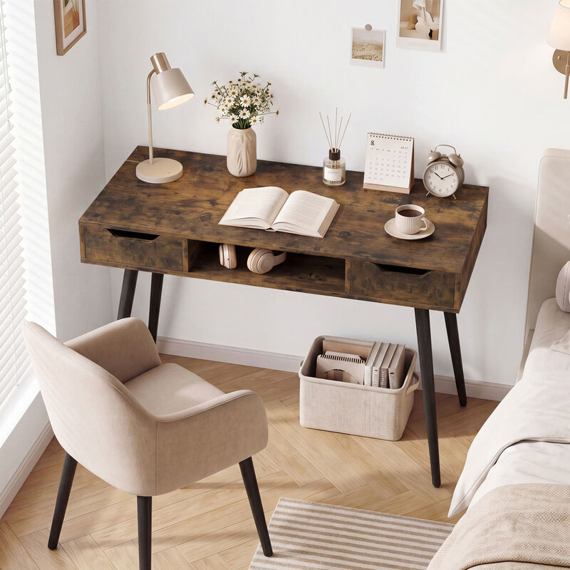 Modern Writing Desk with Metal Legs and Drawers for Home Office image number 5