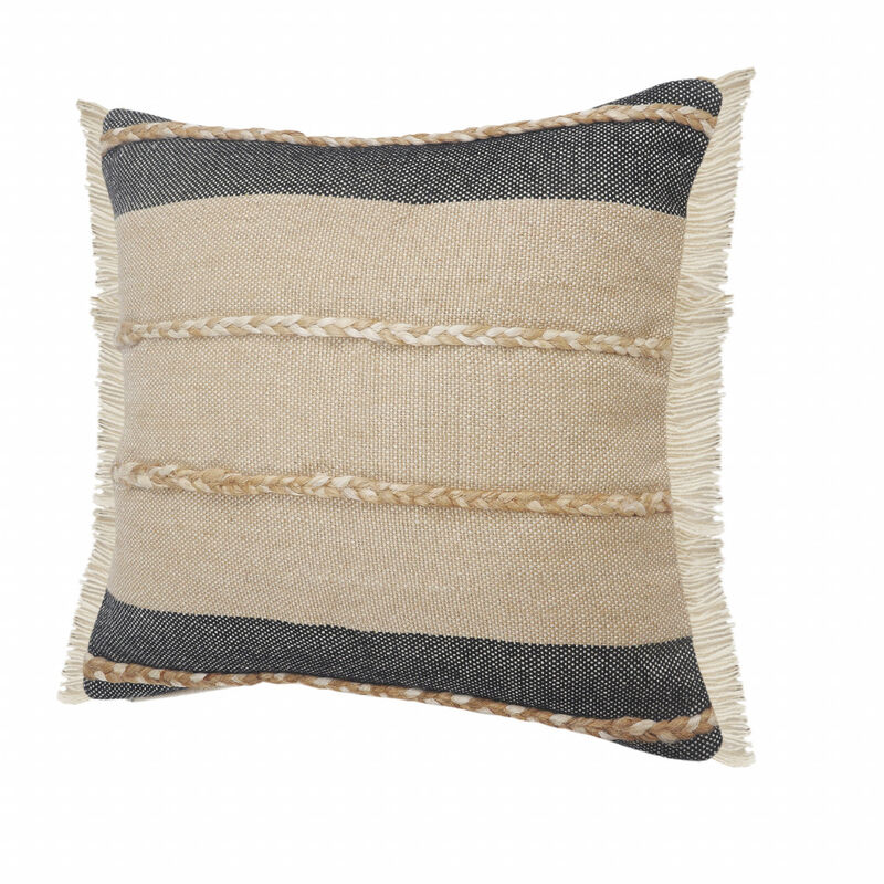 Soft Jute Striped Zippered Pillow &ndash; Stylish Decorative Cushion for Sofa, Bed, or Living Room