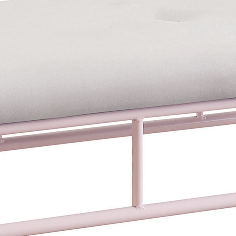 Metal Bench with Padded Seating and Scrolled Accents, Pink and Gray-Benzara