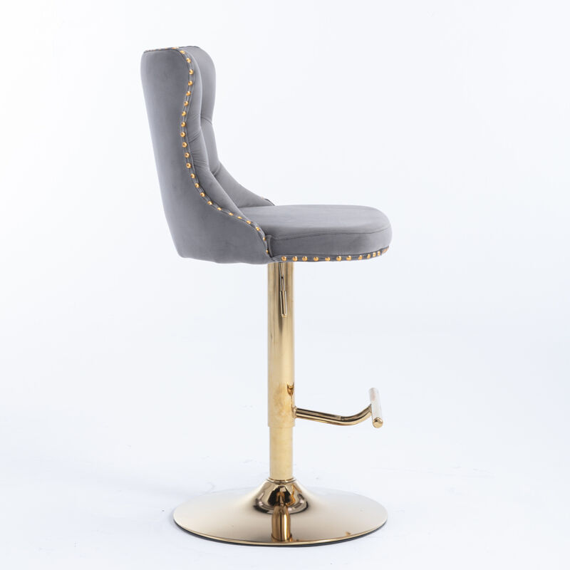 Streamdale Set of 2 Gray Velvet Bar Stools, Adjustable Height image number 5