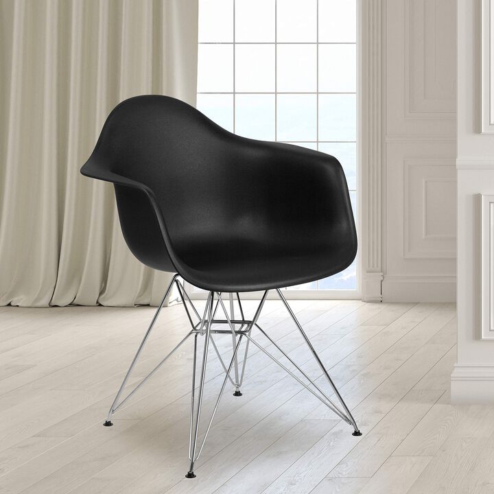Flash Furniture Alonza Series Black Plastic Chair with Chrome Base