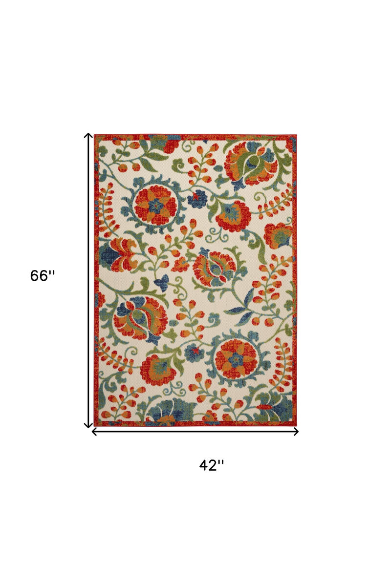 HomeRoots 4' X 6' Red Gold Green And Teal Blue Floral Indoor Outdoor Area Rug image number 6