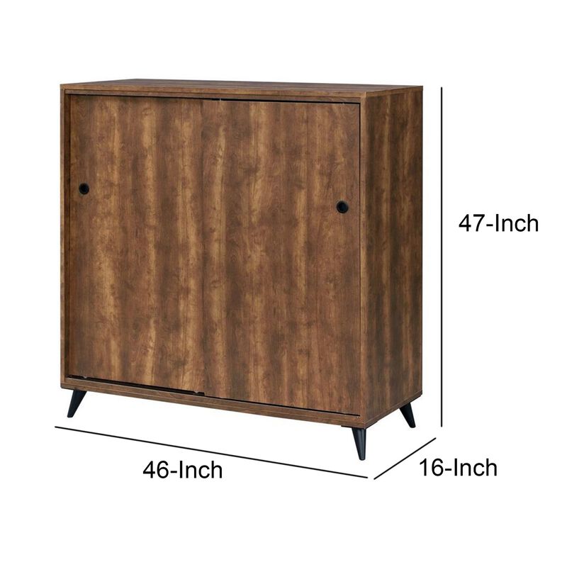Wooden Shoe Cabinet with 2 Sliding Doors and Splayed Legs, Oak Brown - Benzara