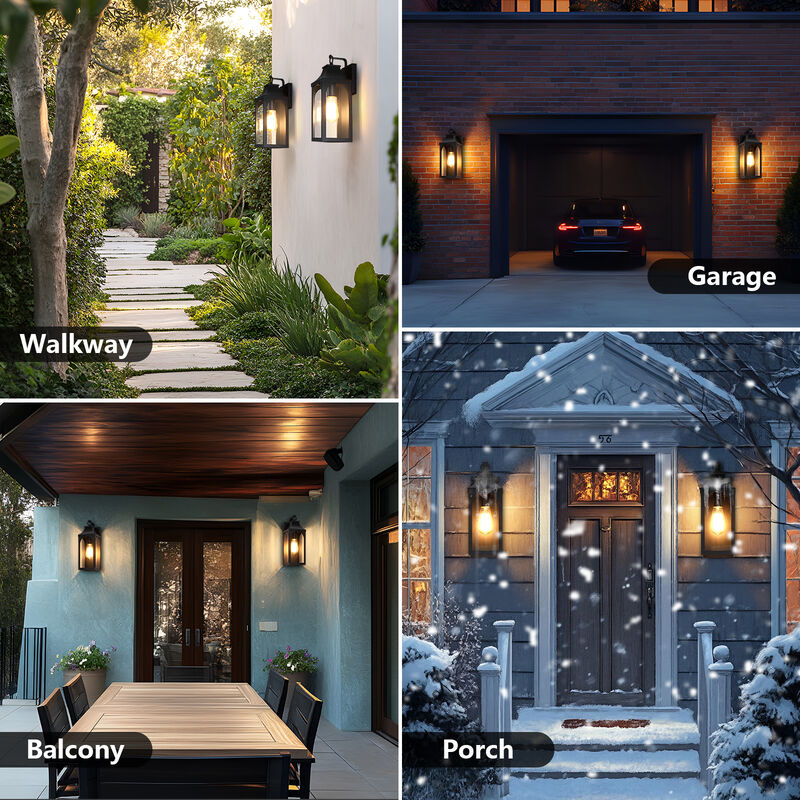14 in. 1-Light Black Outdoor Wall Lantern with Clear Glass Shade (Set of 2) image number 7