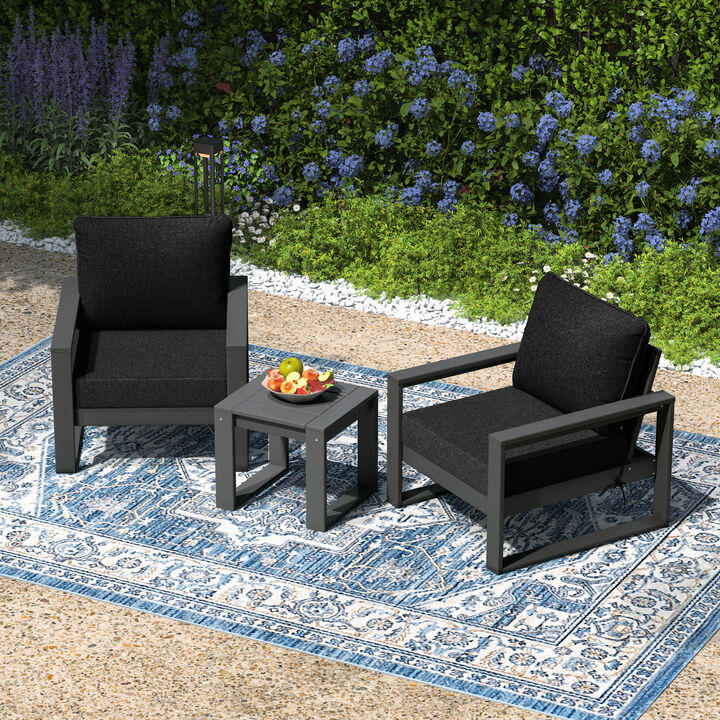 WestinTrends Outdoor Modern 3-Piece HDPE Patio Sofa Set with Side Table