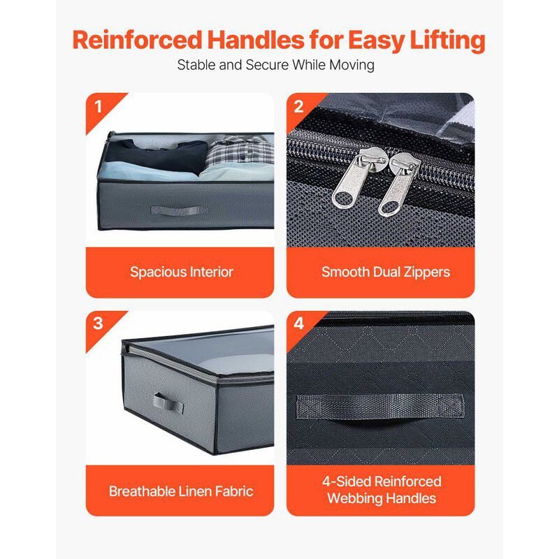 6 Pack Under Bed Storage Bins with Clear Lids for Clothes, Shoes, and Bedroom Use-Grey image number 3