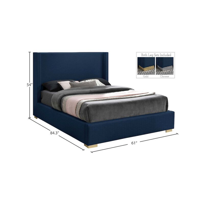 Meridian Furniture Royce Navy Linen Textured Fabric Full Bed