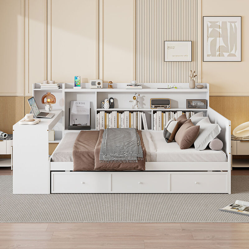 Merax Multifunctional Pine Daybed with Desk & Storage image number 3